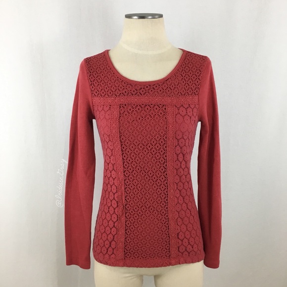 Lucky Brand Tops - Lucky Brand- Light Red Crochet Detail LS Thermal S